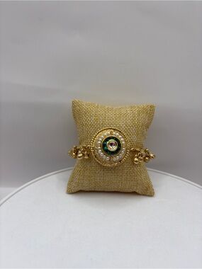 Gold-Tone Green Center Kundan Bracelet - Women Jewelry
